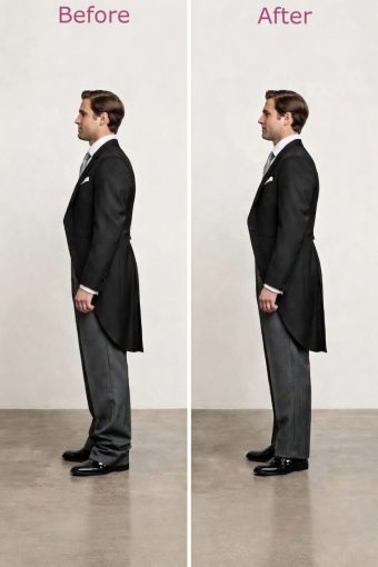 long tailcoat trouser vs fitted - side view