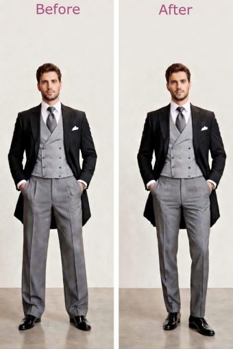 loose tailcoat trouser vs fitted grey